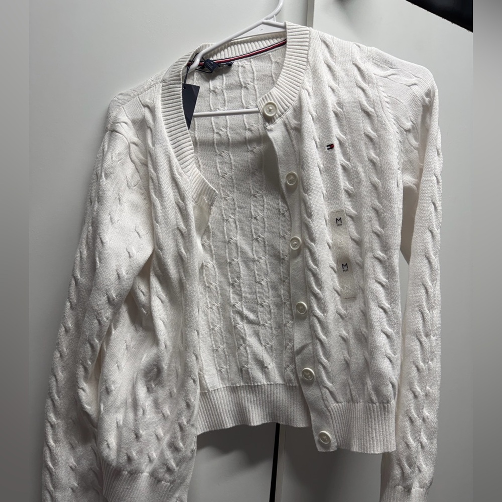 Tommy Hilfiger Women's Cream Cable Knit Cardigan